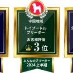 広島県プードルブリーダー部門：第2位 中国地域トイプードルブリーダー部門：第3位 タイニープードルブリーダー部門：第2位